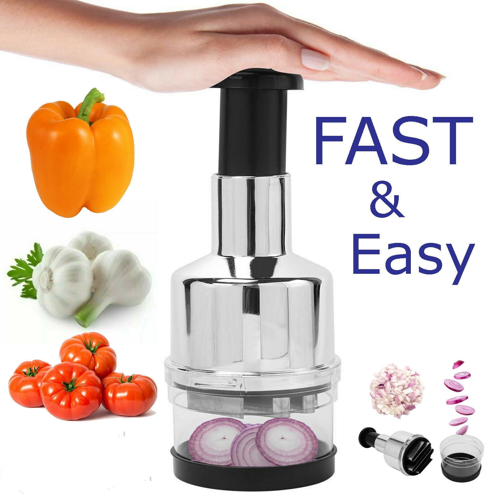 DIYOO Manual Food Processor Vegetable Meat Chopper, Portable Hand Manual Push Garlic Grinder Mincer Onion Cutter for Veggies, Ginger, Fruits, Nuts