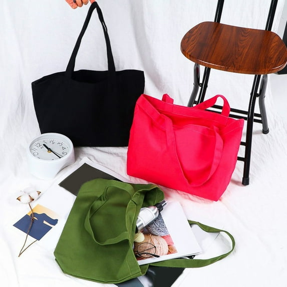 Shoulder Bag Foldable High Capacity Simple Style Reusable Soft Shoulder Straps Shopping Canvas Lightweight Casual Tote Bag for School,Red