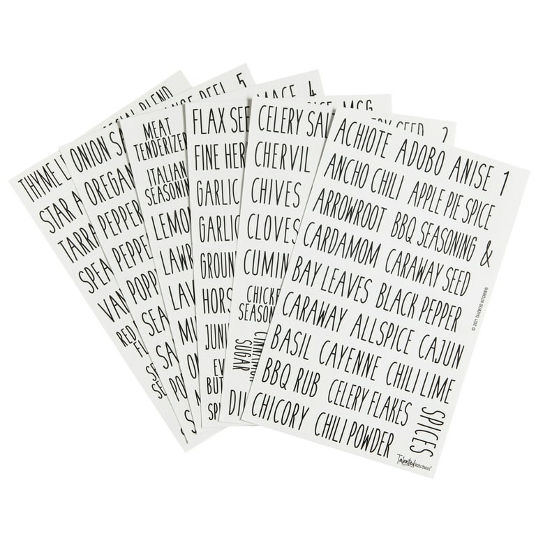 Talented Kitchen 145 Preprinted Spice Jar Labels With Seasoning Stickers,  Numbers, White All Caps Letters On Clear Water Resistant Vinyl : Target