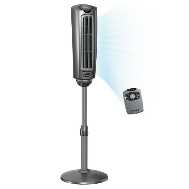 Lasko Adjustable 3-Speed Pedestal Tower Fan with Remote and Timer, 2535,  Gray