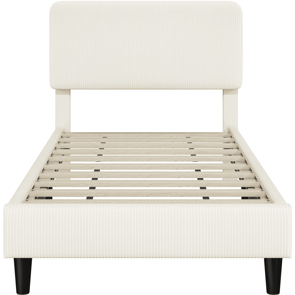 Renwick Upholstered Platform Bed with Adjustable Headboard, Twin, Beige