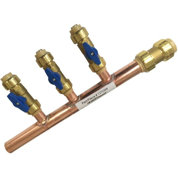 3/4" Push Fit Inlet x 1/2" Push Fit Push 'N' Connect 3 Branch Closed End Manifold with Valves