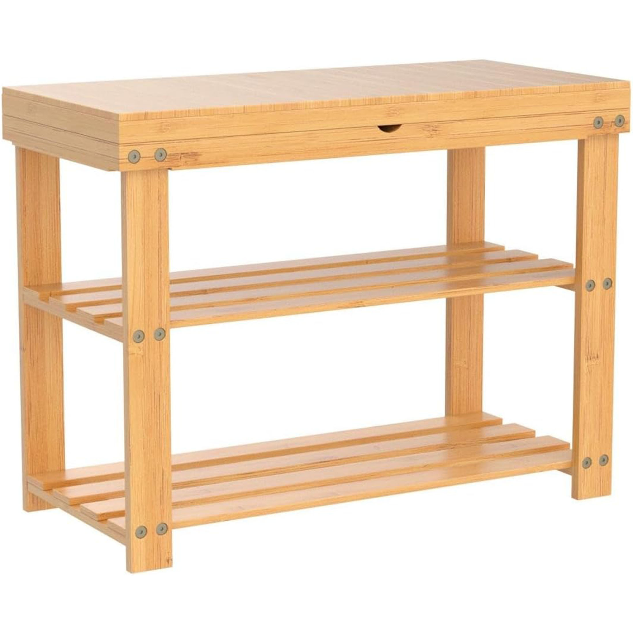 Bambloom Shoe Rack Bench for Entryway, 3-Tier Bamboo Shoe Shelf with Storage Shelf for Small Space Organizer Bedroom Balcony Entrance