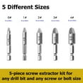 thumbnail image 2 of Lieonvis 5pcs Damaged Screw Extractor Set High Speed Steel Stripped Screw Extractor Set Quickly Damaged Screw Bolt Extractor Kit with 1/4 Inch Hex Shank All-Purpose Easy Out Screw Remover Tool Kit, 2 of 7