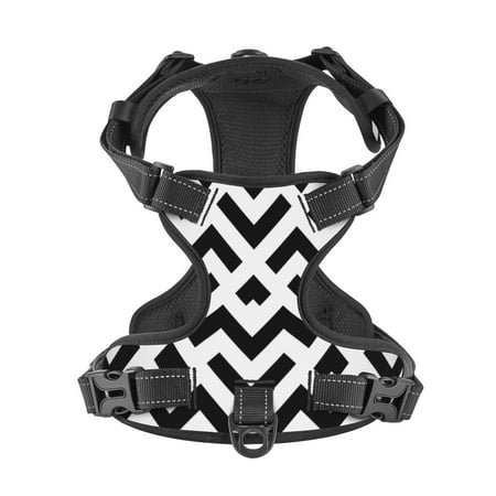 No Pull Dog Harness For Dogs Easy Walk Dog Vest Adjustable Collars Harnesses & Leashes Set Breathable Oxford Outdoor Walking Safety Reflective Strip Black & White Textures Prints