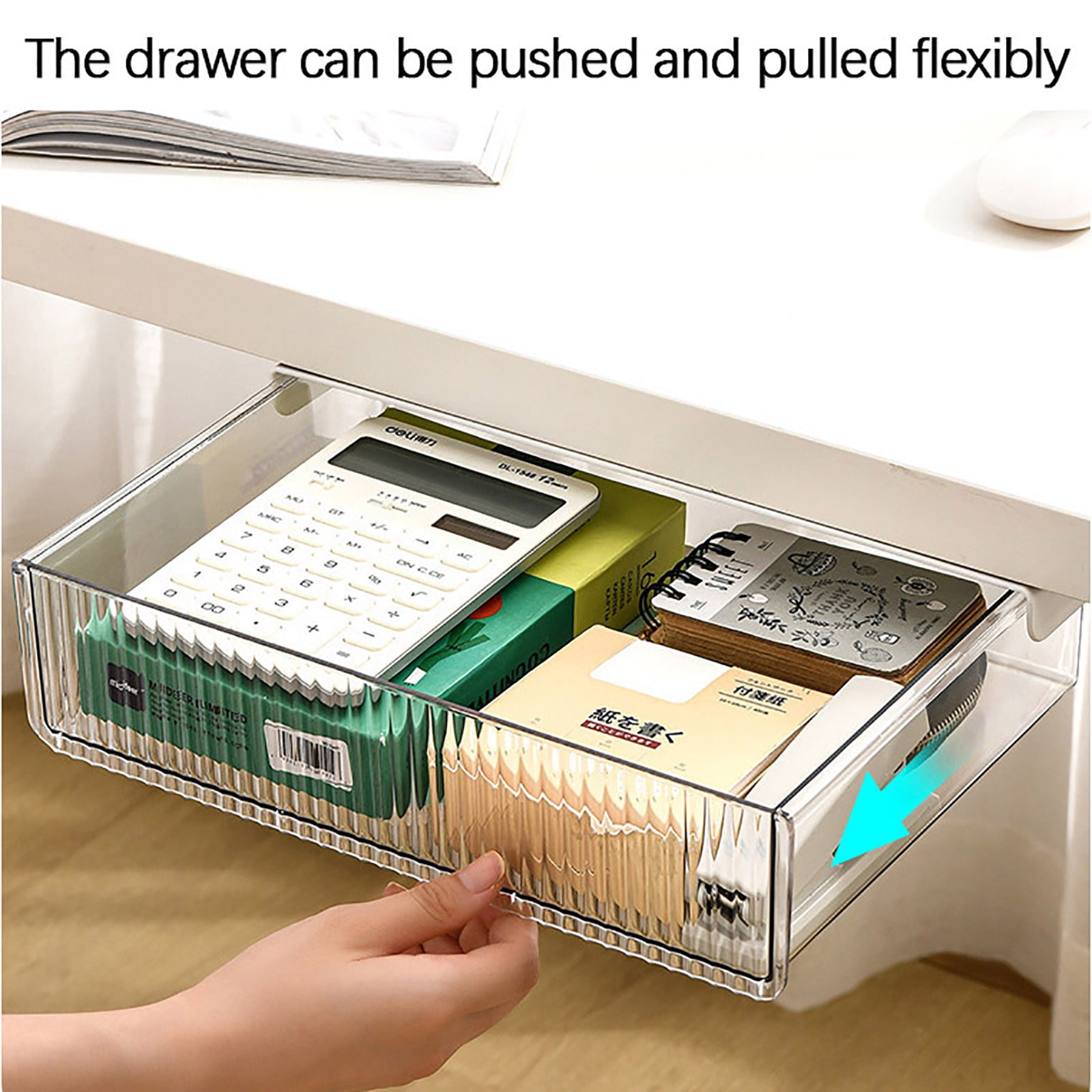 Wovilon Under Desk Drawer Organizer, Self-Adhesive Under Desk Storage Slide Out Drawer, Hidden Attachment Plastic Workspace Organizers For Office Home Stationery