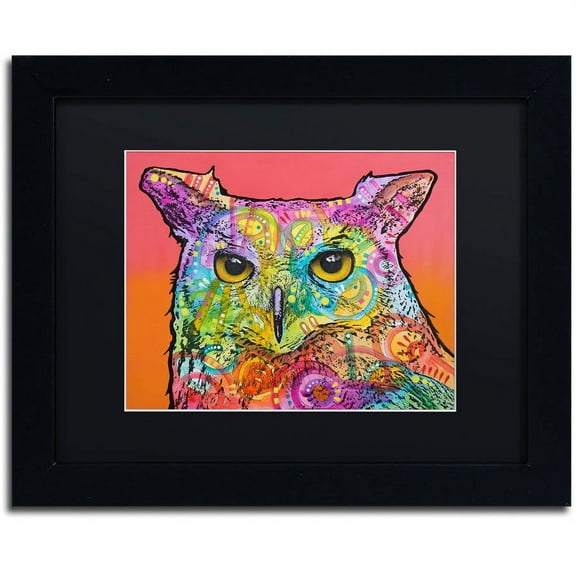 Trademark Fine Art "Red Owl" Canvas Art by Dean Russo, Black Matte, Black Frame