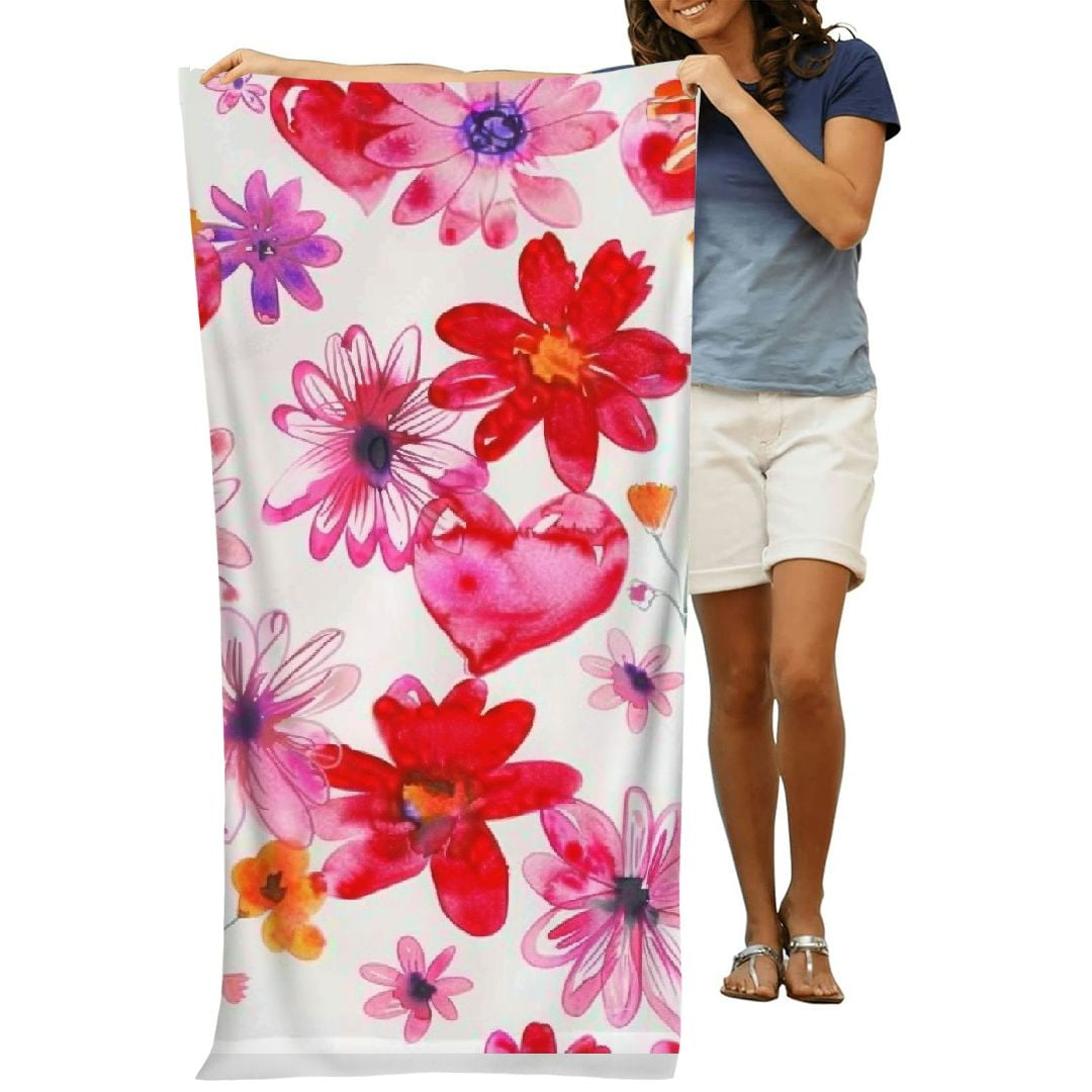 PHYHOO Pink Flowers Beach Towel Oversized Microfiber Sand Free Beach Towel Quick Dry, Lightweight Pool Towels for Adults Travel Towel for Gym Yoga Camp Swim 30x60in