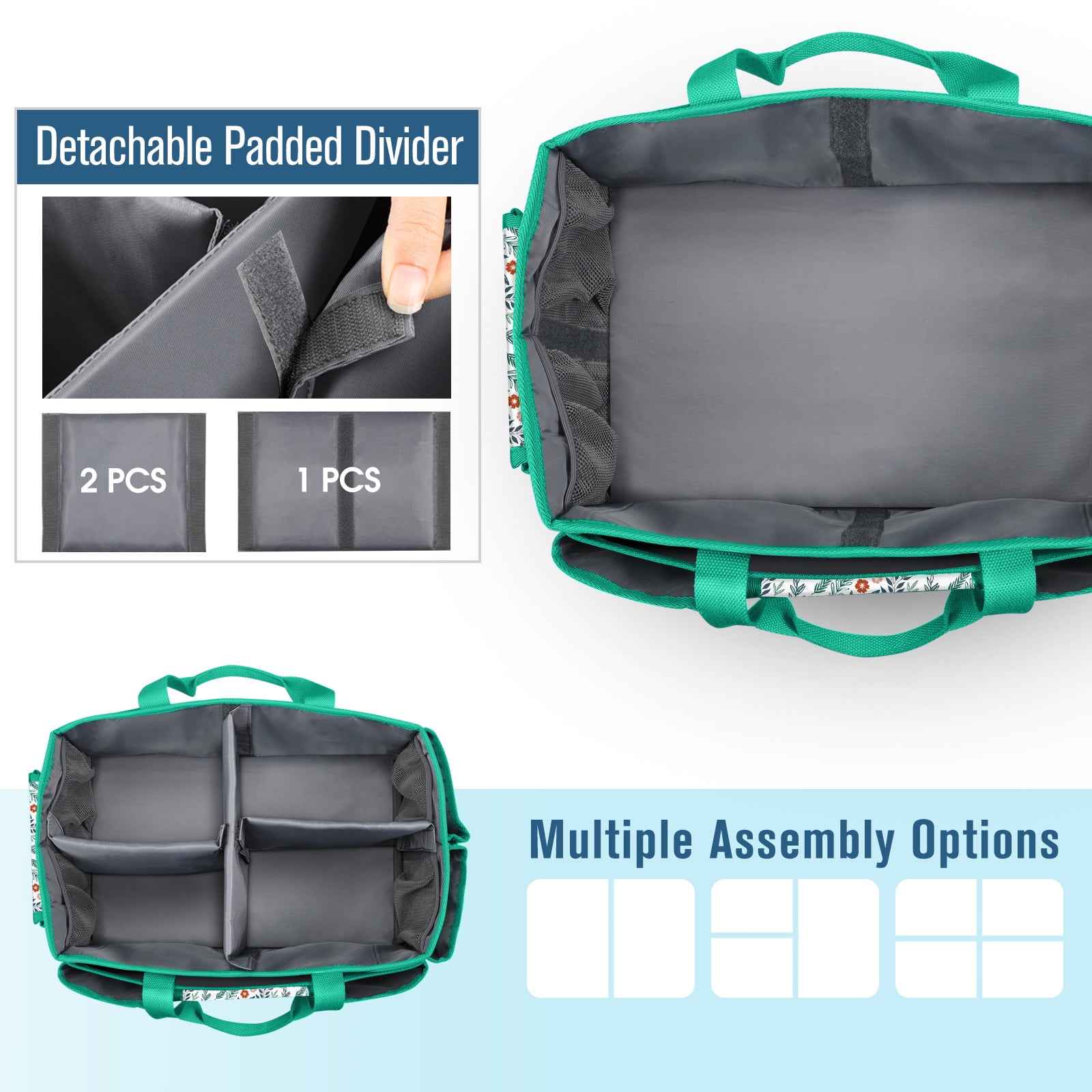 FINPAC Large Craft Storage Tote Bag with Multiple Pockets, Scrapbooking Carrying Case Storage Caddy with Handle for Sewing, Art, Desktop, Baby Care Supplies, Spring Bloom