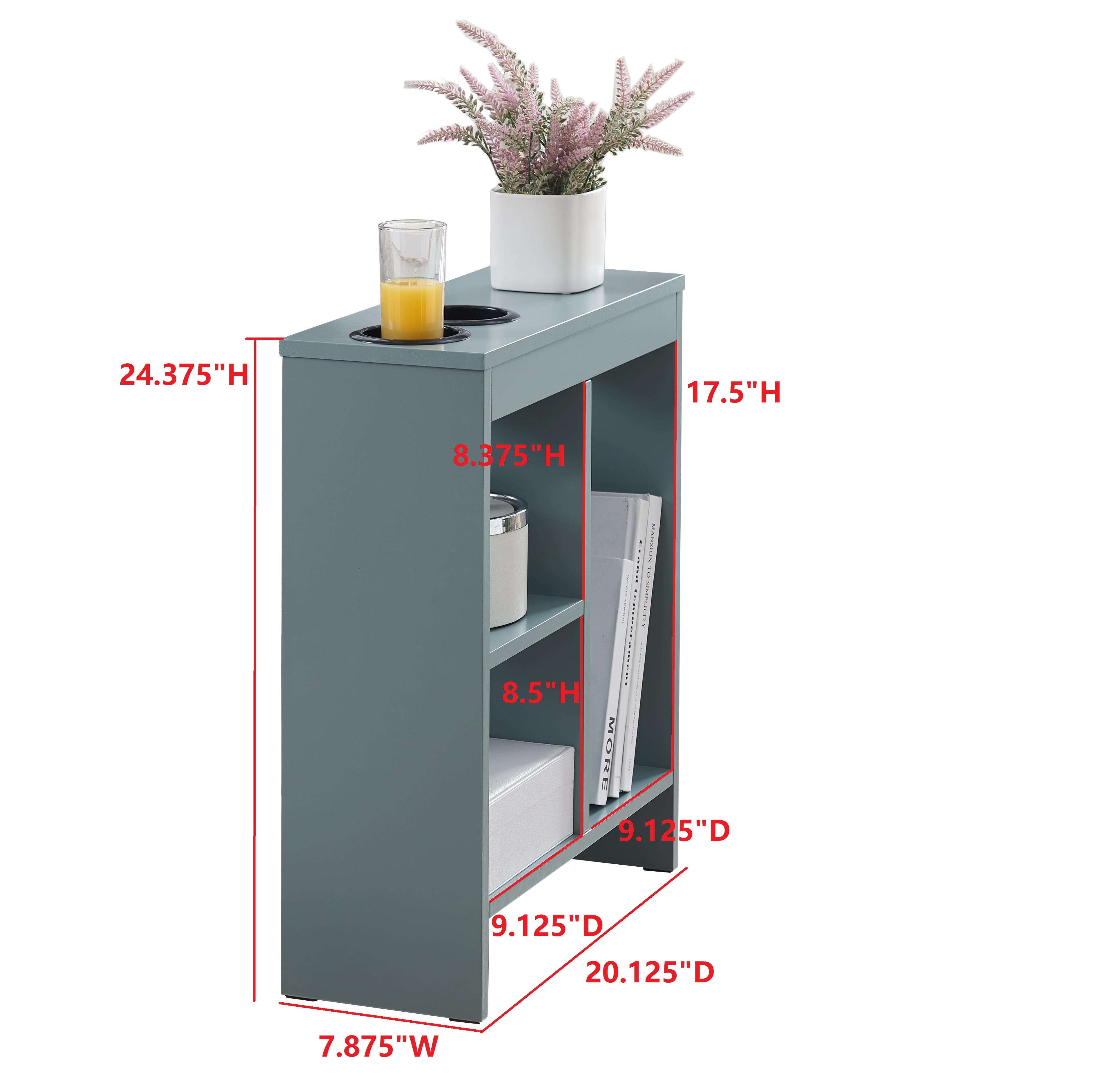 Kings Brand Furniture Narrow Side End Table with Drink Holders & Storage Shelves, Slim Sofa Table with Magazine Holder for Living Room, Bedroom, or Office – Ice Blue