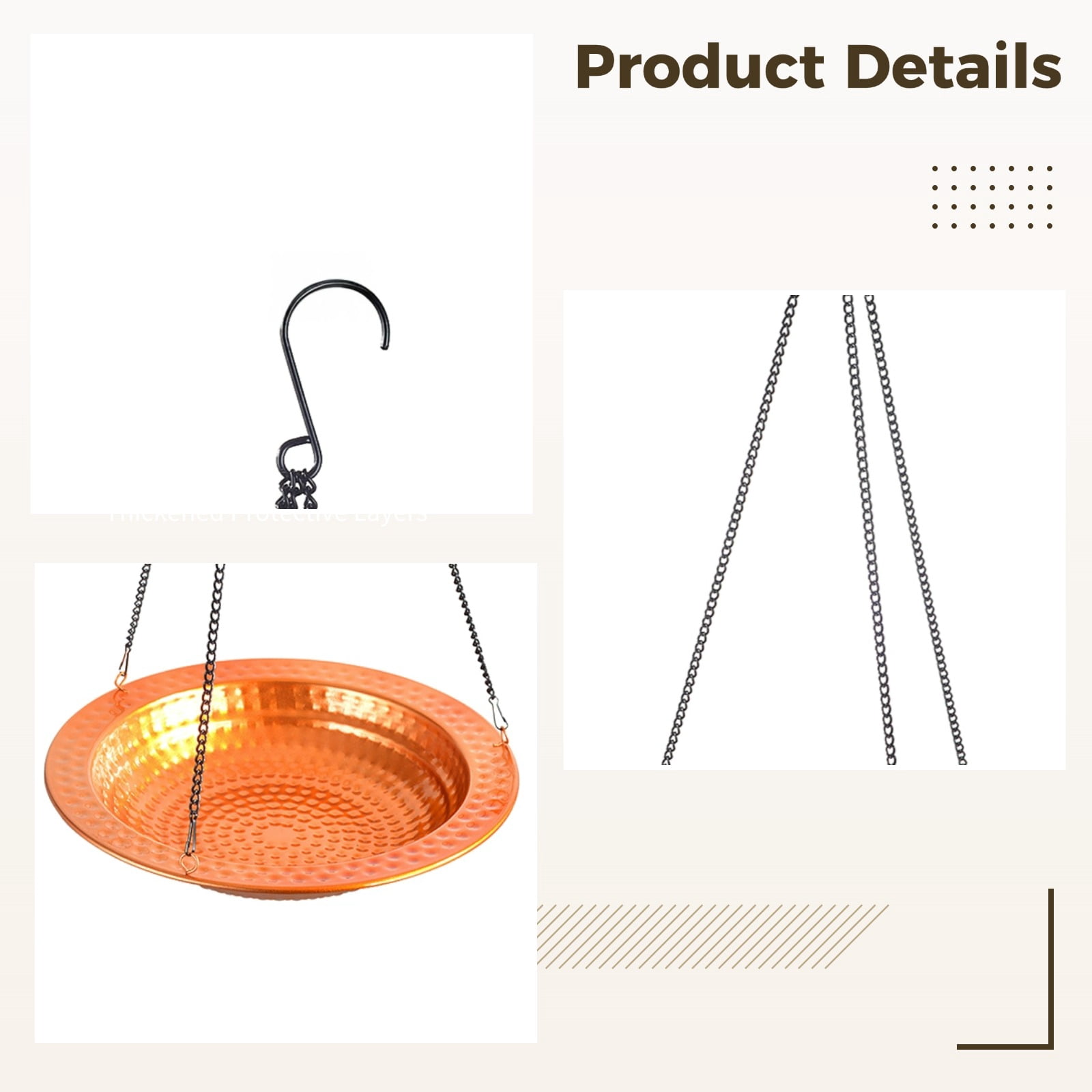 Metal Bird Bath for Outdoors, Hanging Birdbath with Chain and Hook, Handcrafted Metal Birdbath, 11.8 Inch (30.0 cm) Diameter, 24 Inch (61.0 cm) Height, Ideal for Gardens and Patios