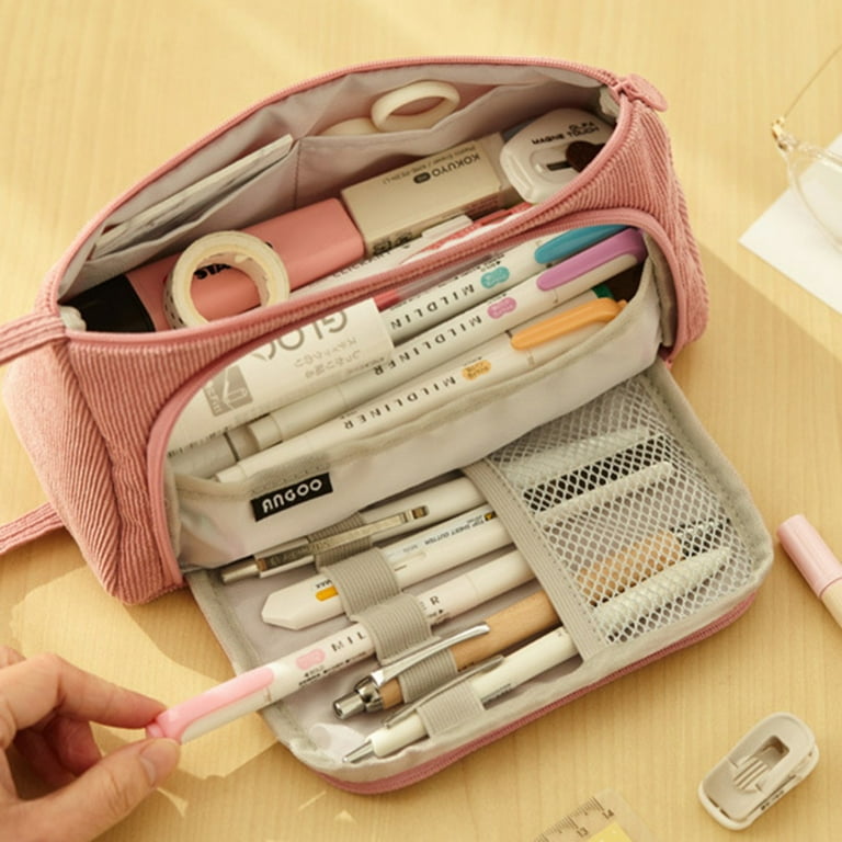 Cheap Angoo Corduroy Pen Bag Pencil Case Light Color Multi Slot
