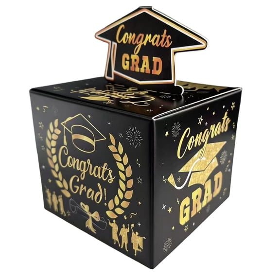 Graduation Card Box, 2026 Graduation Party Decorations, Card Boxes for Graduation 2026, Graduation Box Holder, Grad Box for Gift and Cards, Card Box for Graduation Party Supplies Party Favors, Black