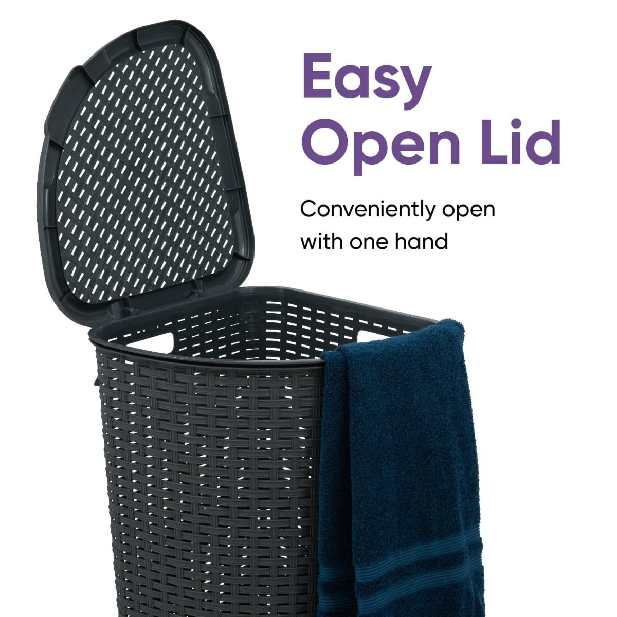 Superio Corner Laundry Hamper Basket With Lid 50 Liter - Grey Wicker Hamper - Durable, Lightweight Bin With Cutout Handles, Storage Dirty Cloths Curved Shape Design Fits Bathroom, Door and Closet