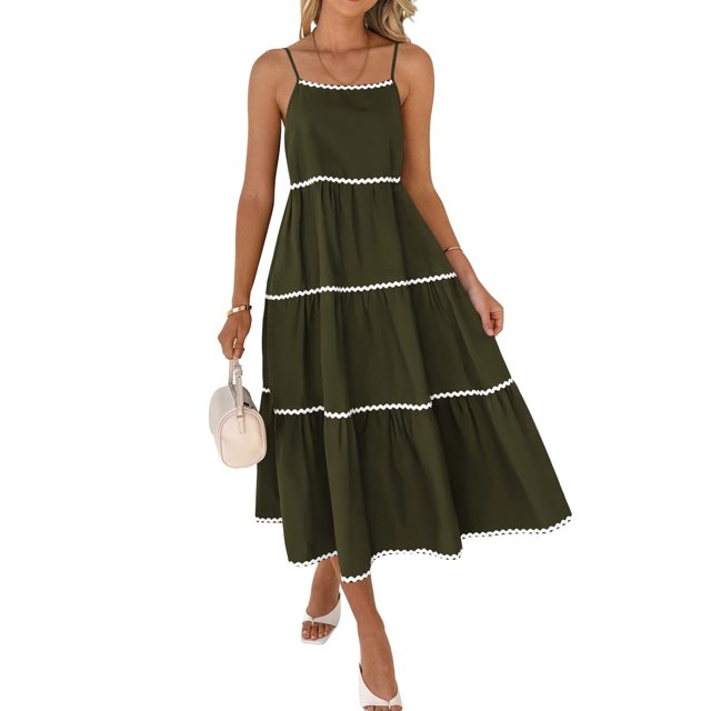 SUNSIOM Robe Longue d'Été à Bretelles Spaghetti pour Femmes Robe de Soirée Dos Nu à Rayures Ondulées pour Vacances Mode Urbaine