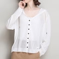 thumbnail image 2 of 2DXuixsh Cardigan pour Femmes Coupe Décontractée Ample Mince Creux en Soie Glacée Tricoté à Capuche Col Rond Classique Blanc, 2 of 4