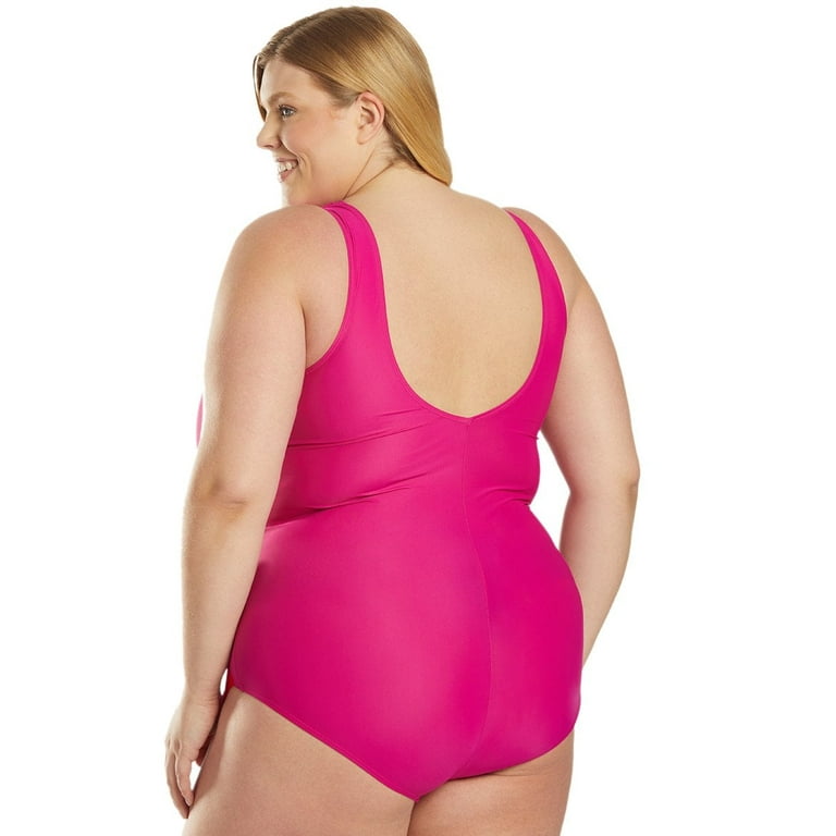 Sporti Plus Size Isabella Tummy Control Wrap One Piece Swimsuit (24W,  Magenta) 