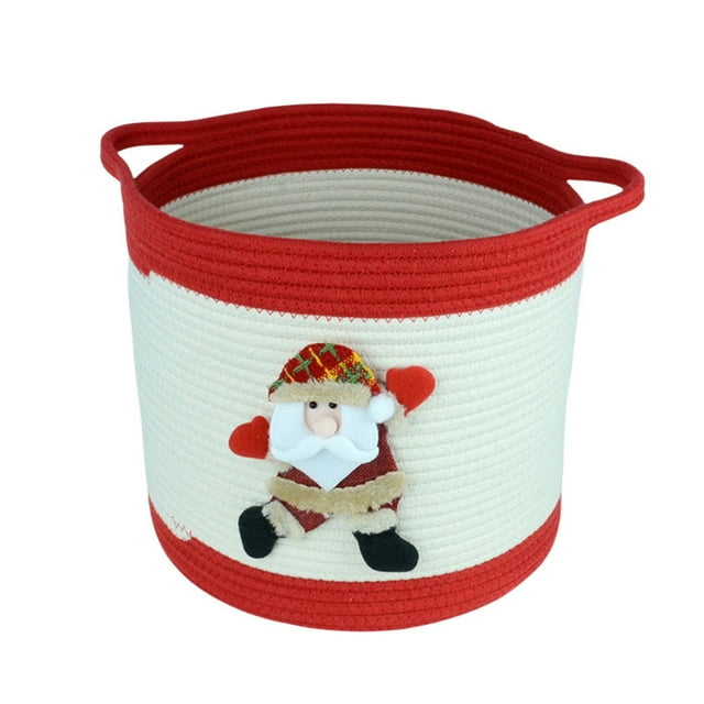 Christmas Storage Basket, Hand Woven Round Rope Basket, Foldable Storage Bin with Handles, Portable Laundry Basket for Home and Living Room Organization