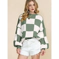 thumbnail image 4 of Women'S Fall Fashion Crew Neck Long Sleeve Lattice Ribbed Knit Loose Pullover Sweater Tops Light Green M, 4 of 9