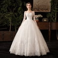 thumbnail image 5 of Vestido de novia ligero estilo francés de manga larga para novia, pequeño, blanco cremoso, sencillo, elegante, para viajes, hilo principal, 5 of 5