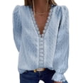 thumbnail image 1 of Asyoly Women's V Neck Puff Long Sleeve Lace Crochet Blouse Flowy Casual Shirts Swiss Dot Pom Pom Tops, 1 of 7