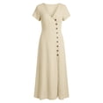 thumbnail image 6 of YuXingFu Womens Cotton Dresses with Sleeves Maxi V-Neck Plus Size Womens Dress Short Sleeve Solid Color Slim Fit Long Casual Summer Beige M, 6 of 6