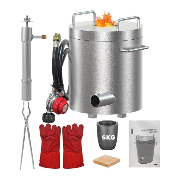 Propane Melting Furnace Kit 6KG Smelting Furnace Kit 1300°C/2372°F with Crucibles & Tongs Kiln,Stainless Steel Smelter for Metal Scrap Recycle,Gold Copper Silver Aluminum Metal Casting Machine