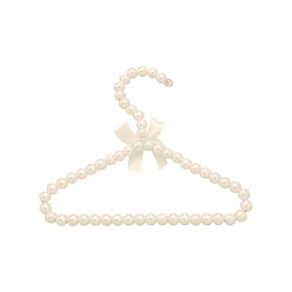 Beige Pearl Hanger With Faux Pearls And Bowknot For Kids Pet Clothes And Bridal Gowns Ergonomic Shoulder Arc Shape Prevents Creasing Fade Resistance Finish