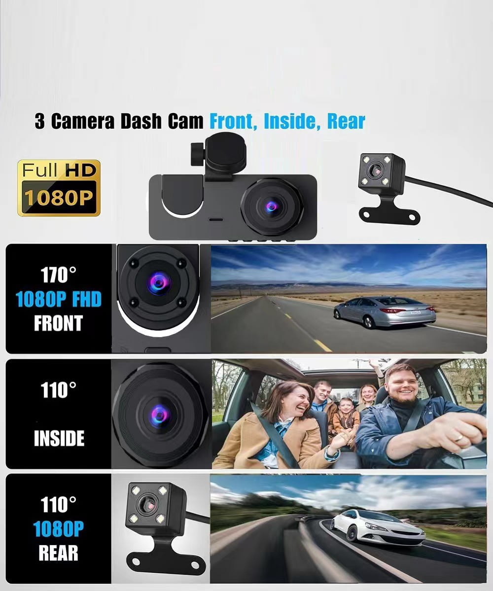 Y15 3 Channel Dash Cam,WiFi Dash Camera,App Control Car Camera,IR Night Vision,WDR,24H Parking Monitor,Loop Recording Car DVR