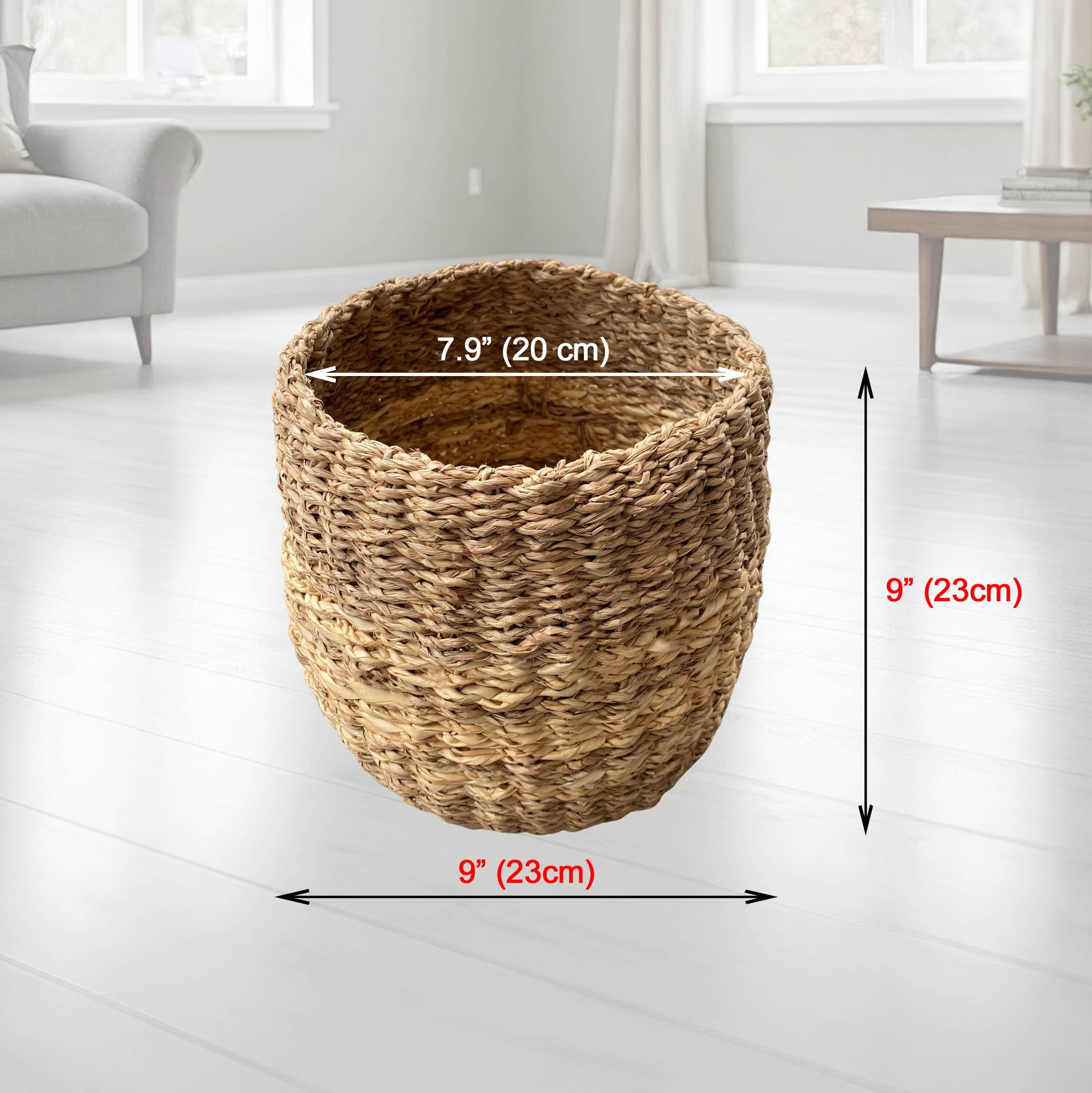 Laquedecraft Handwoven Natural Storage Seagrass Basket Basket for Bathroom, Bedroom, Office, Under Desk Use