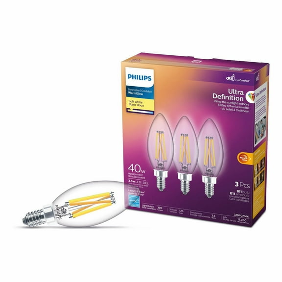 Philips DEL Ultra Definition 40W ampoule B11 culot candelabre (E12) Blanc Doux WarmGlow (paq de 3)