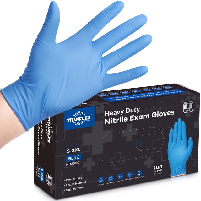 Guantes desechables de nitrilo para exámenes TitanFlex, 6 mil, azules (S/100)
