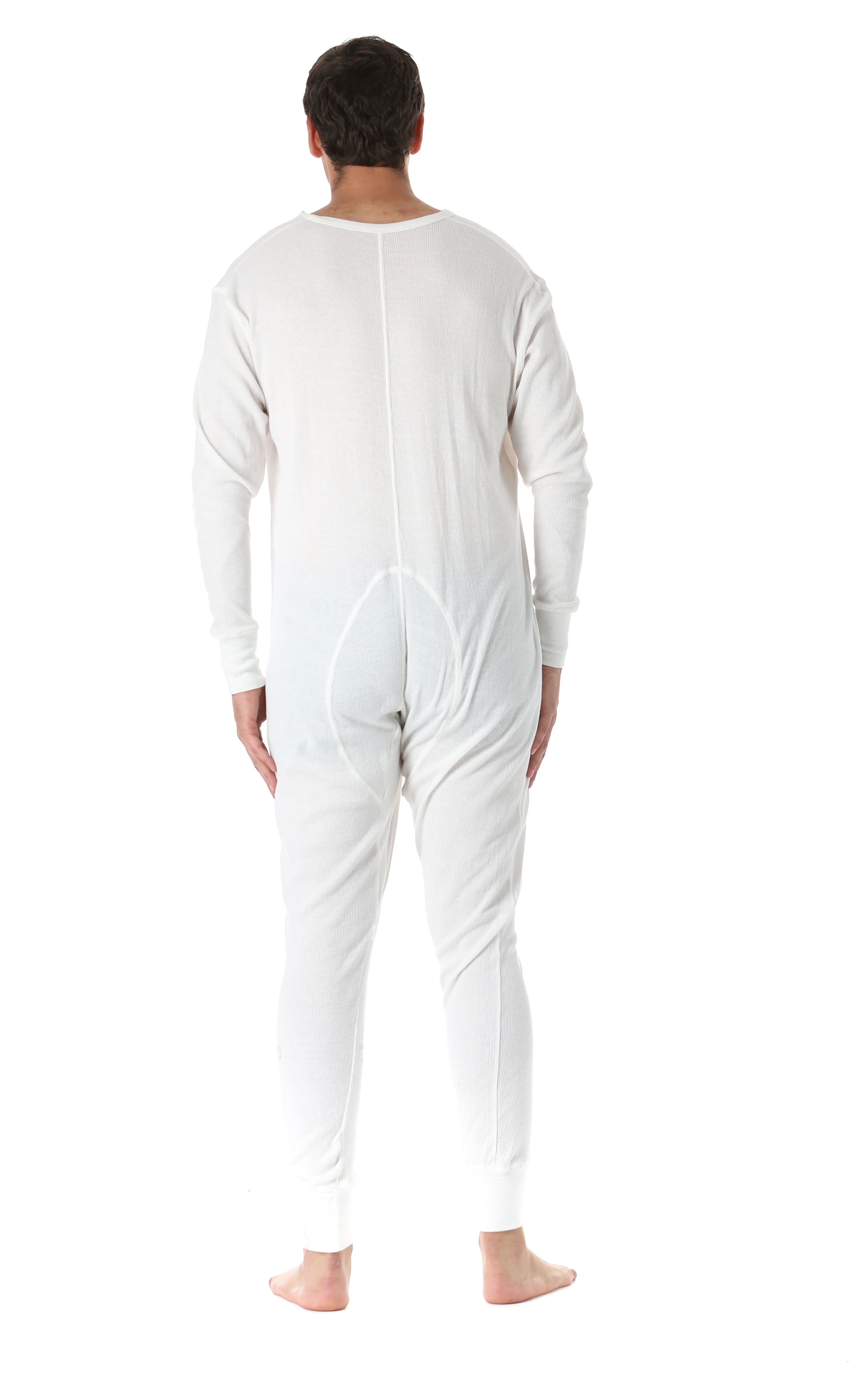 #followme Men's Solid Thermal Henley Adult Onesie (Ecru, Large)