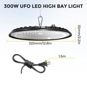 2 Pack High Bay Lights 300W LED Shop UFO Light 6000K IP65 Commercial Bay Lighting Fixture 30000 LM Super Bright, 5ft Cable Plug & Play for Warehouse Factory Garage Workshop Barn