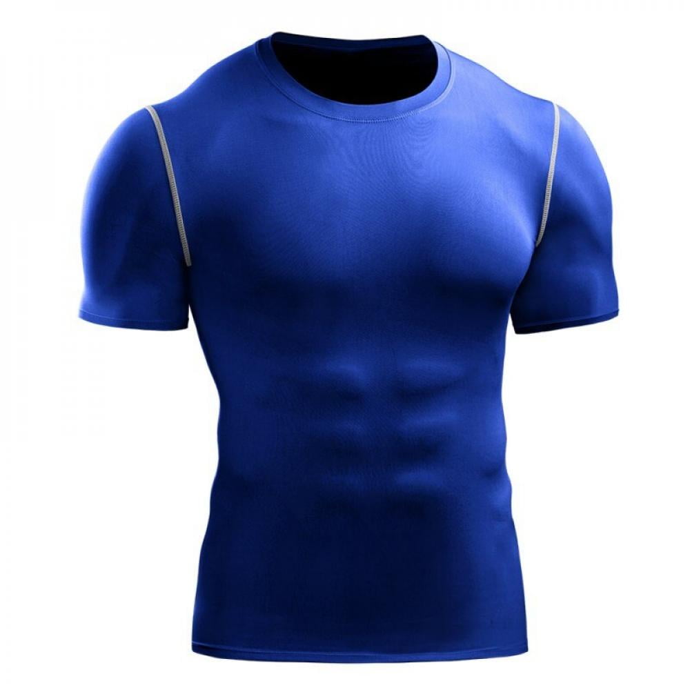 Men's Compression Shirt Short Sleeve Gym Black Top Dry fit Round Neck Breathable 
