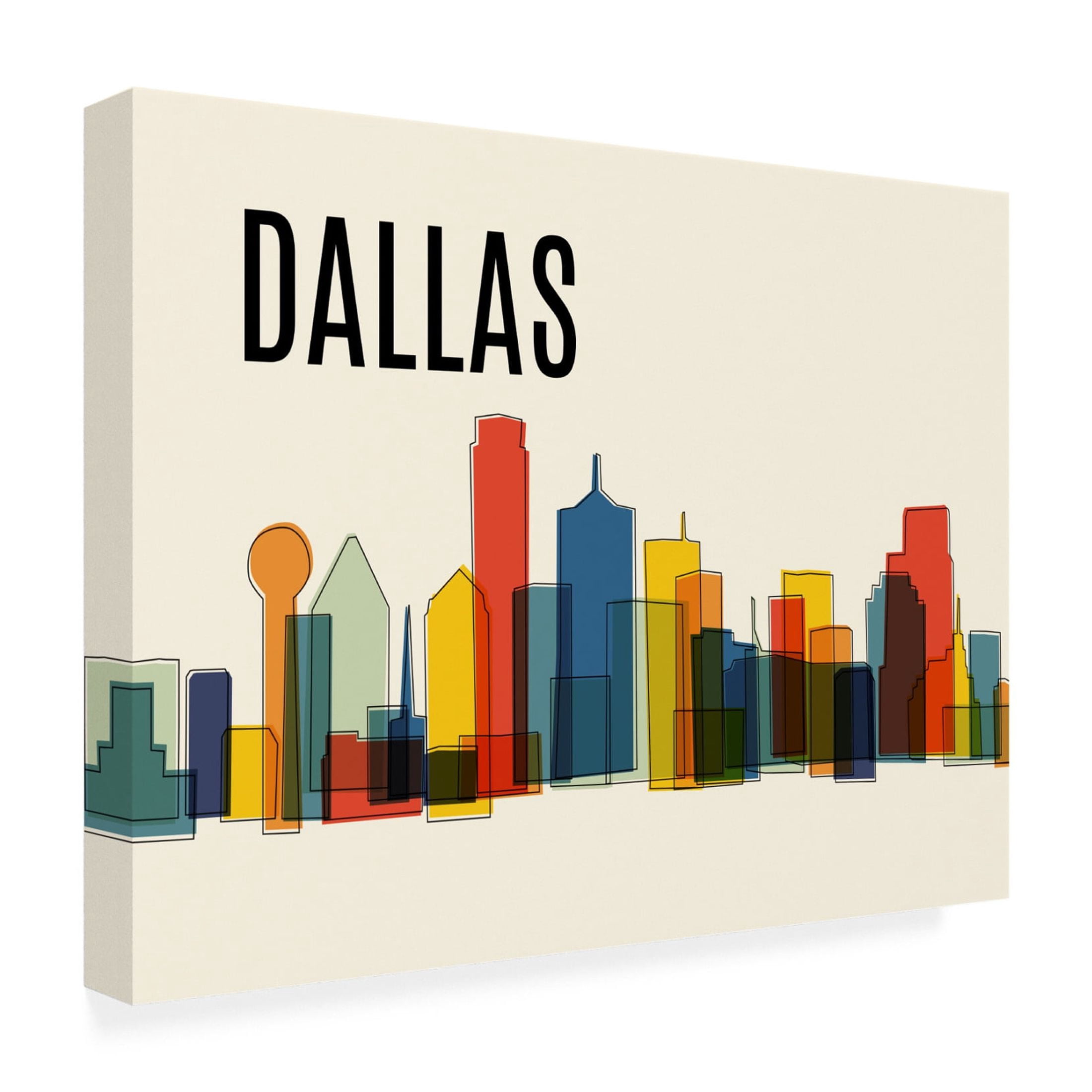 Canvas Wall Art - Tom Quartermaine 'Dallas Mid Century Modern Cityscape' Wall Art for Living Room, Bedroom, or Office Décor by Trademark Fine Art - 47 x 35 Inches