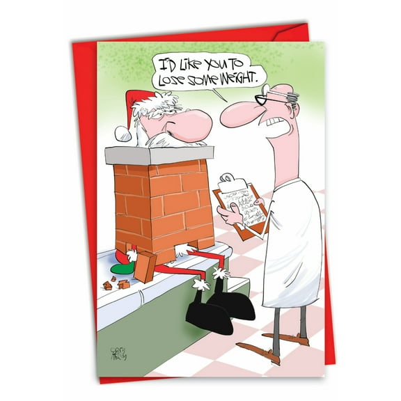 NobleWorks Funny Christmas Greeting Card with 5 x 7 Inch Envelope (1 Card) Merry Christmas Holiday Santa Weight C9488XSG