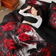thumbnail image 3 of Homewish Red Thorn Rose Skull Full Size Bedding Sets for Men, Halloween Floral Skeleton Love Full Size Bed in a Bag, Black Reversible, 7 Pieces, 3 of 7
