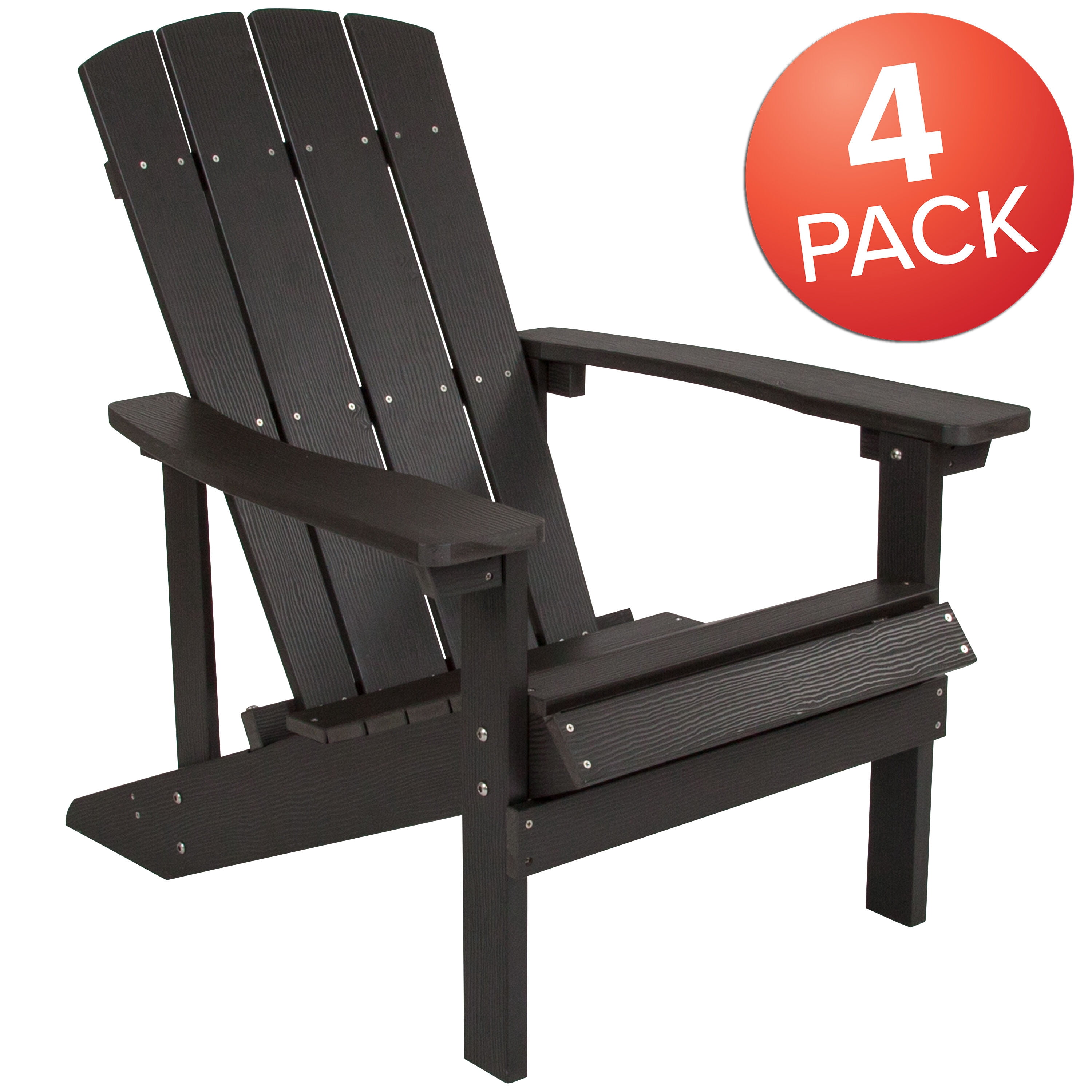 Emma + Oliver Set of 4 Outdoor Slate Gray All-Weather Poly Resin Wood Adirondack Chairs