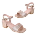 thumbnail image 3 of Qopobobo Girls Heels Girls Dress Shoes Girls Sandals Low Heel Dress Open Toe Sandals Flower Wedding Party for Little Kid Gold,4, 3 of 8