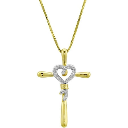 Knots of Love 14kt Yellow Gold over Sterling Silver 1/10 Carat T.W. Diamond Cross Pendant, 18