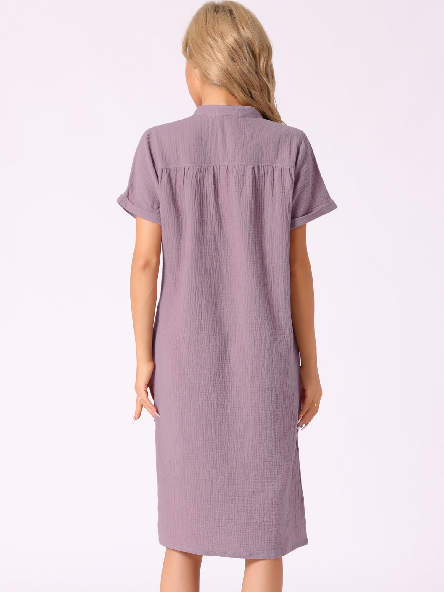 DARING DIVA Women'ss Cotton Soft Short Sleeve V Neck Long Nightgown S Purple