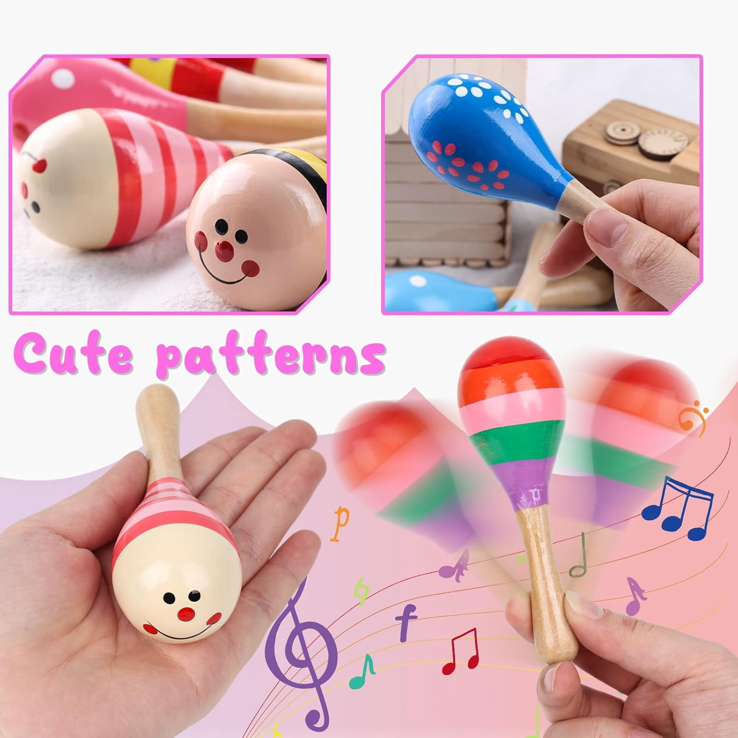 10PCS Mini Wooden Maracas, Maracas for Toddler Musical Instruments Shakers Baby Toys Infant Learning