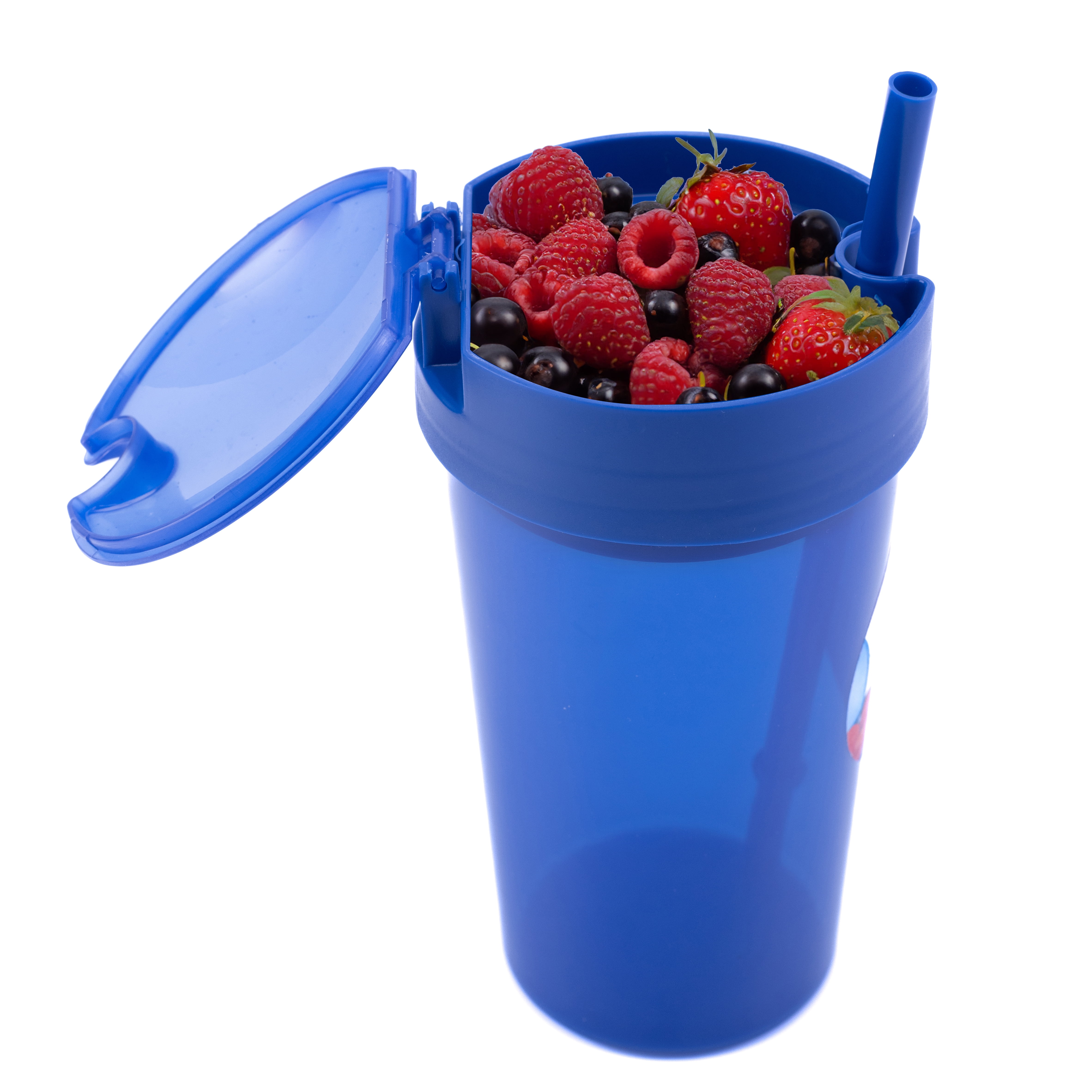 Your Zone Plastic Blue Snack Tumbler with Straw, 14 oz