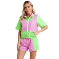 thumbnail image 4 of Haitryli Women's 80s Tracksuit Retro Outfits 2 Piece Zipper Front Jacket with Loose Shorts Pink M, 4 of 7
