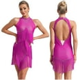 thumbnail image 5 of Nyeemya Women's Tassels Fringe Leotard Backless Latin Dance Dress Ballroom Modern Jazz Dancewear Hot Pink L, 5 of 6