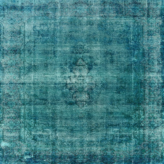 Ahgly Company Indoor Square Mid-Century Modern Teal Green Oriental Area Rugs, 3' Square