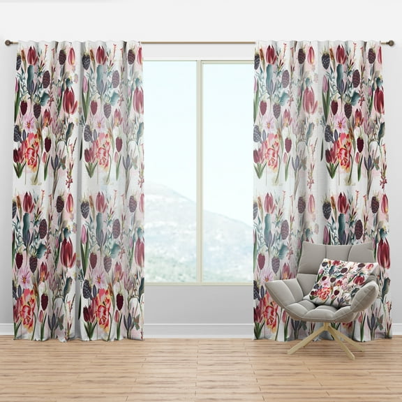 Designart 'Blossom Pink XIV' Farmhouse Curtain Panel