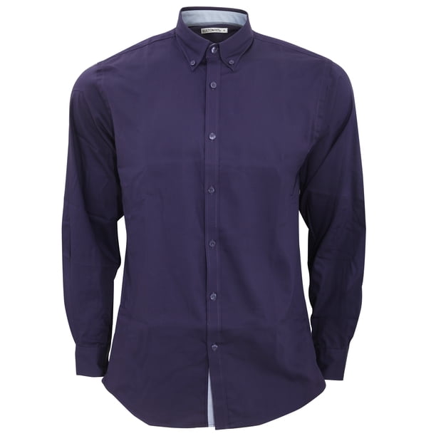 Kustom Kit - Camisa de manga larga Modelo oxford contraste de superior hombre caballero - Trabajo/Fiesta/Verano (Azul marino/ Azul claro)
