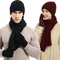 thumbnail image 2 of Eoperou 3 Pcs/Set Winetr Hat Scarf Gloves Set Unsiex Striped Solid Color Thick Warm Elastic Anti-slip Neck Head Hands Protection Cozy Windproof Outdoor Cycling Cap Neck Warmer Gloves Set, 2 of 8